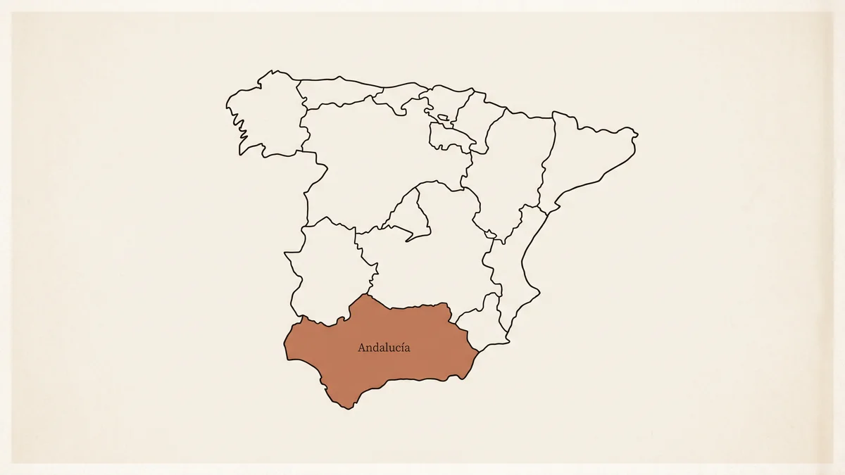 Contorno de Espana subdividido en 17 regiones autonomicas, una destacada.
