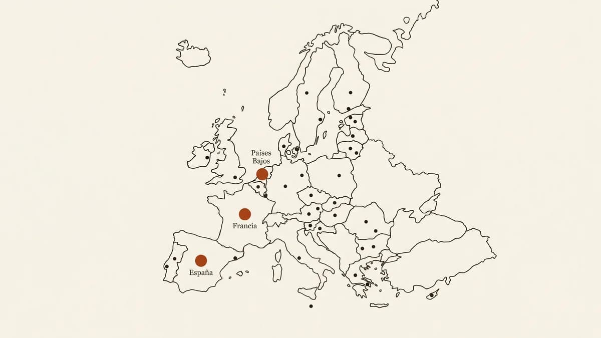 Contorno de Europa con puntos en UE-27, tres destacados.