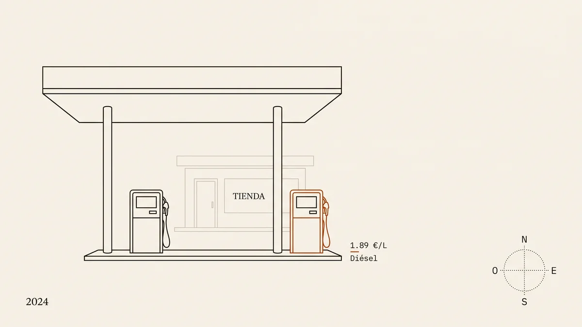 Ilustracion editorial de una estacion de servicio individual.