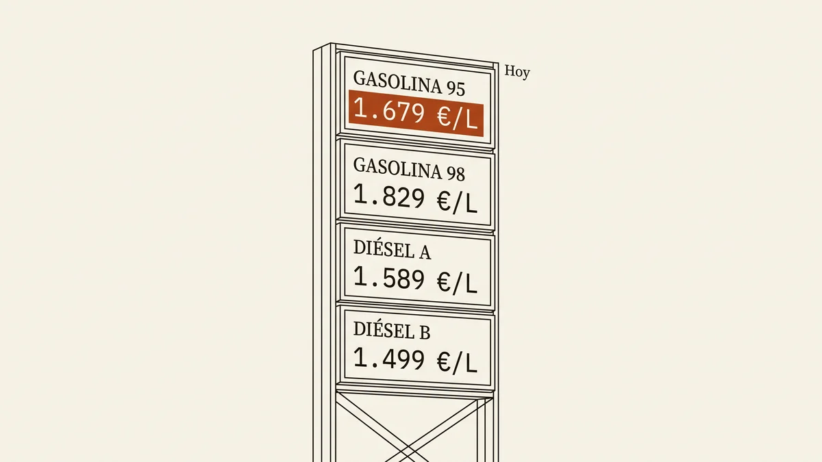 Ilustracion editorial de un totem de precios de gasolinera.